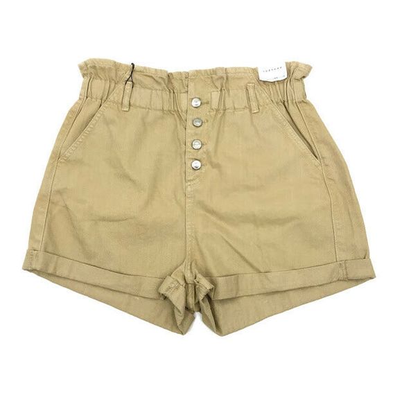 Short Topshop Femme Taille 10 (UK) - Crème - 100% Viscose - Style Paperbag